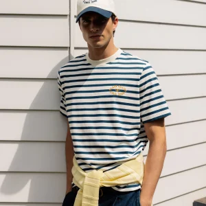 Camiseta raya media azul marino