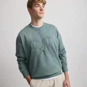 Sudadera relaxed fit logo garment dye gris azul