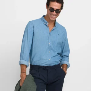 Camisa sport denim regular fit azul claro