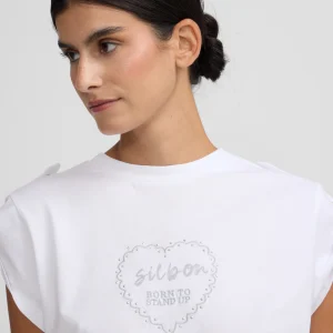 Camiseta woman roll out corazon tachas blanca