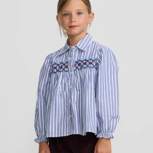 Camisa girl fruncidos rayas azul y blanca