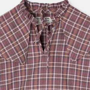 Blusa girl volante cuadros morados y rosas