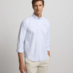 Camisa sport oxford warm rayas regular fit celeste