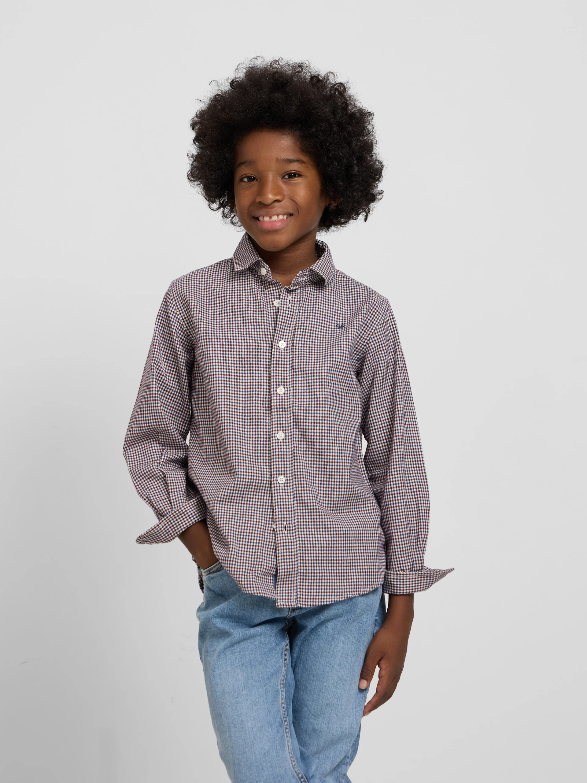 Camisa sport kids warm cuadrito bicolor burdeos marino - Imagen 2