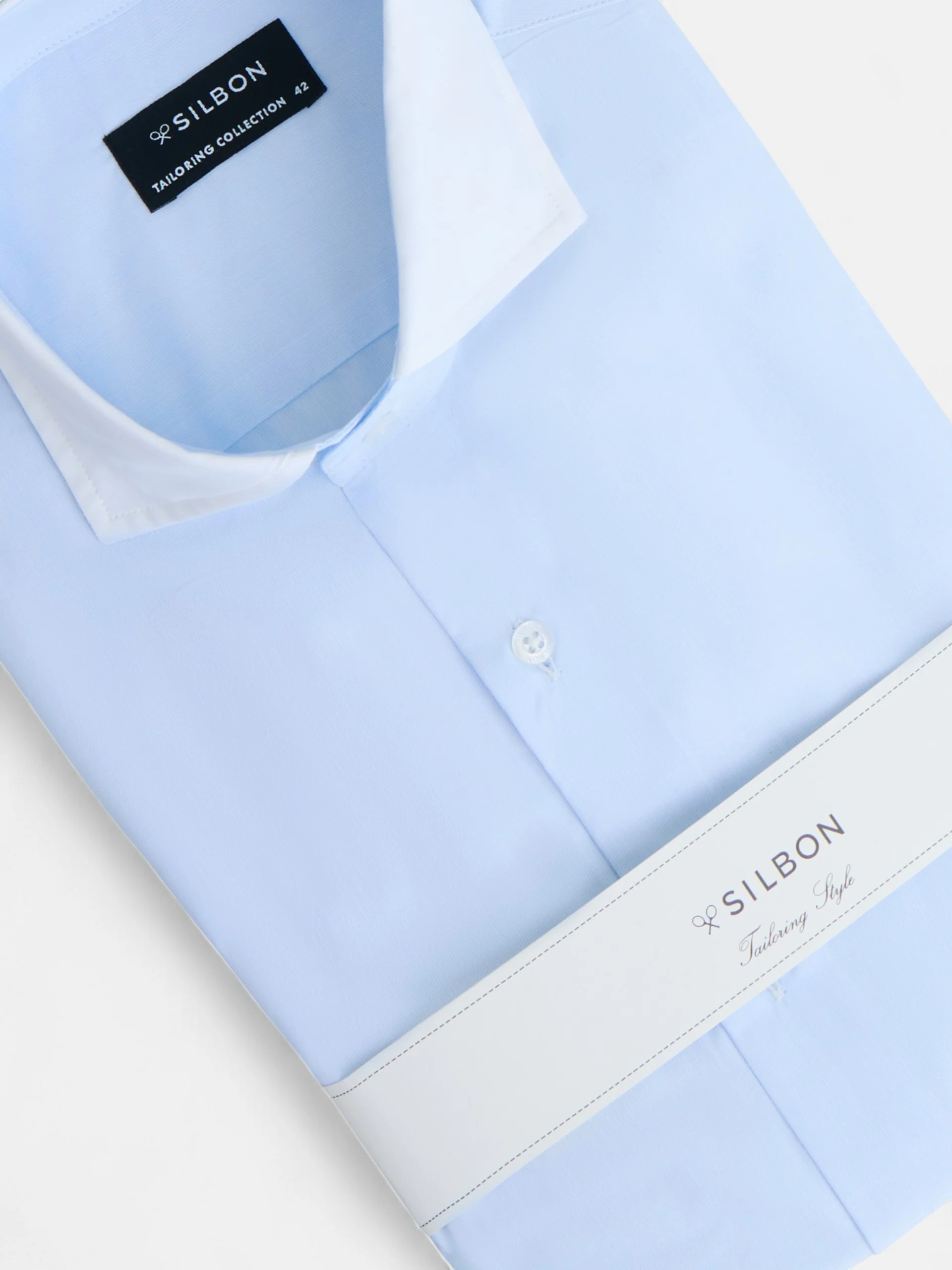 Camisa vestir cuello blanco mil rayas celeste - Imagen 7