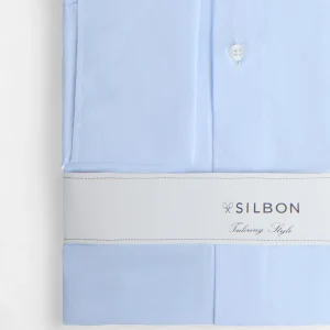 Camisa vestir cuello blanco mil rayas celeste