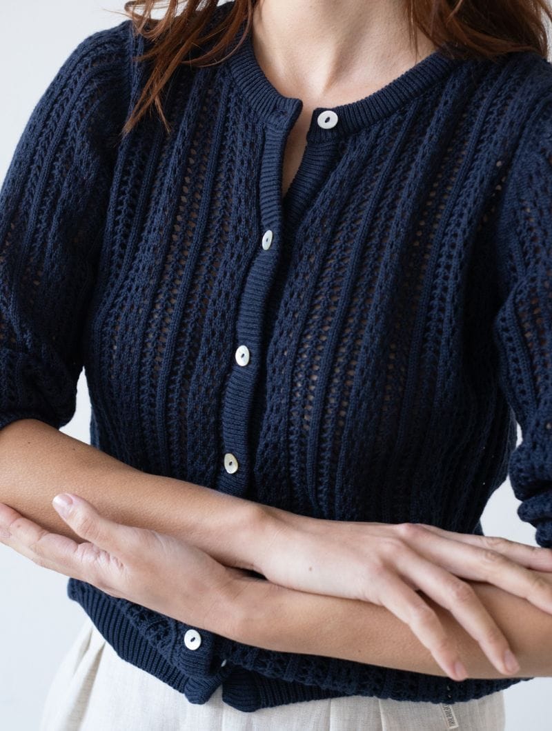 Cárdigan calado liso de algodón orgánico - Imagen 7