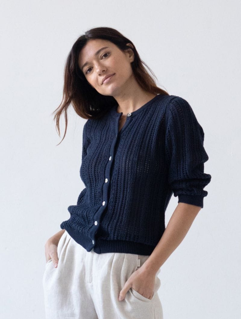 Cárdigan calado liso de algodón orgánico - Imagen 3