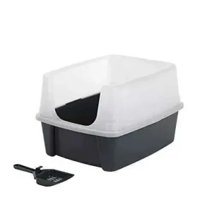 Bandeja de arena para gatos con borde alto, sin saliente de basura, borde alto extraíble, altura de entrada: 15 cm, Pala incluida