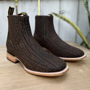 Botin de Cuello de Toro Original Cafe - Botines Vaqueros Exoticos para Hombre