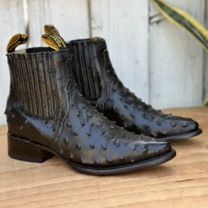 DB-301 Avestruz Imitación Negro - Botines Vaqueros Exoticos para Hombre