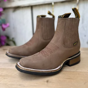 Botin con Suela Comoda color Camel - Botines Vaqueros de Nobuck para Mujer