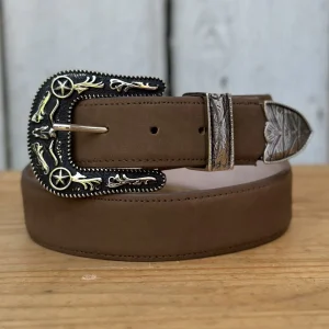 Cinturon Liso con Herraje Cafe - Cinturones Vaqueros para Hombre