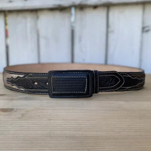 Cinturon con Pelo de Res Negro - Cinturones Vaqueros para Hombre