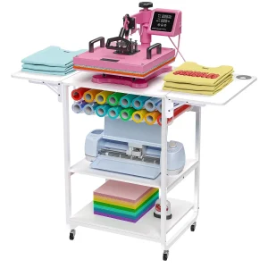 Mesa móvil para prensa térmica Crafit, soporte plegable para máquina de transferencia de calor con porta rollos de vinilo para sublimación