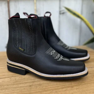 DB-370 Negro - Botines Vaqueros con Suela de Goma Comoda  para Hombre
