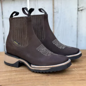 DB-755 Café - Botines Vaqueros con Suela de Goma para Hombre