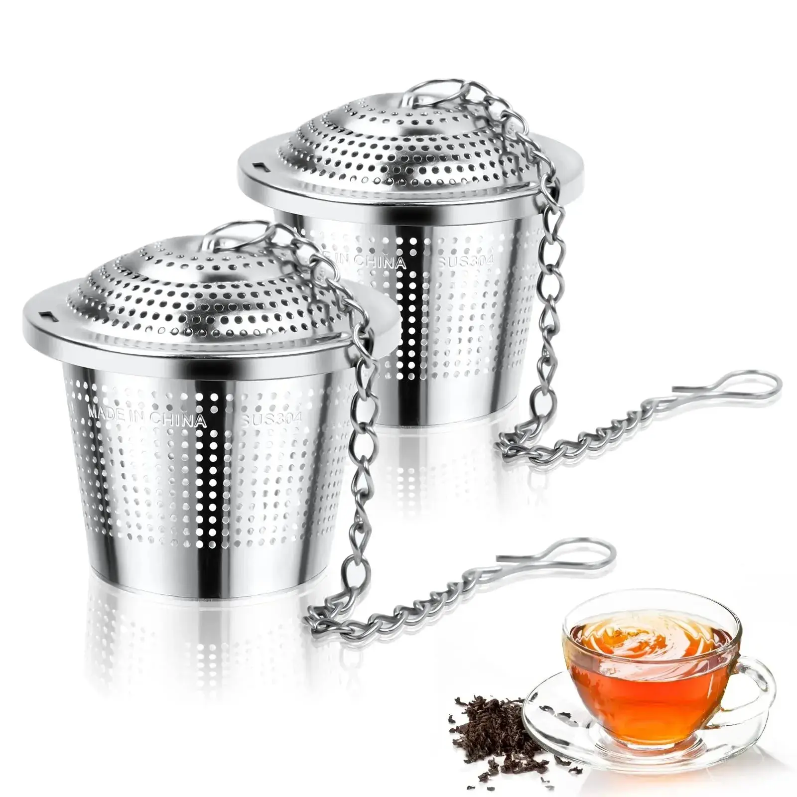 Filtro de Té, Colador de té,Con Gancho de Cadena para Los Amantes del Té (2pcs-redondas) - Imagen 2