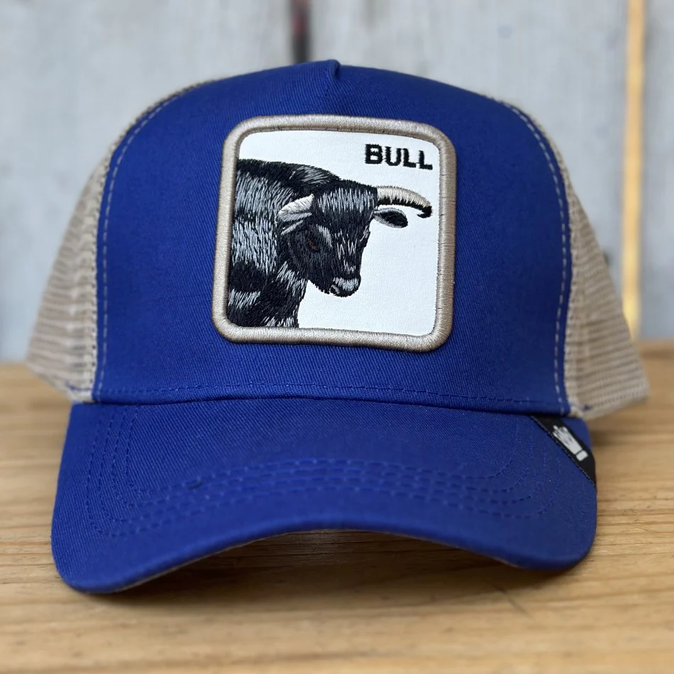 Gorra Azul con Toro - Gorra Trucker con Parche Bordado