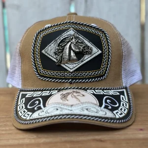 Gorra Vaquera Khaki con Cabeza de Caballo #3  - Gorras Artesanales Mexicanas