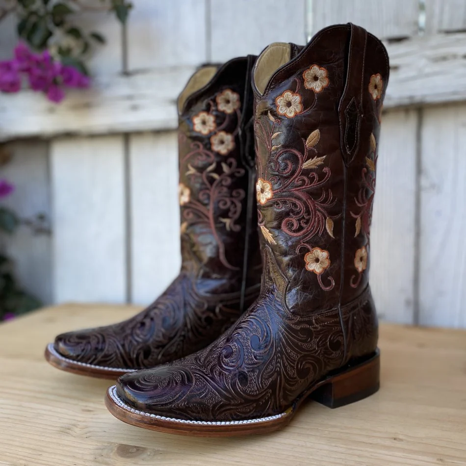 JB-1609 Cafe - Botas Vaqueras Cinceladas para Mujer