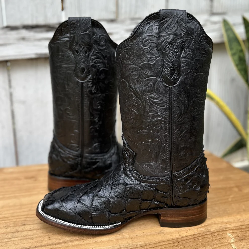 JB-761 Pirarucu Original Negro - Botas Vaqueras Exoticas para Hombre - Imagen 5