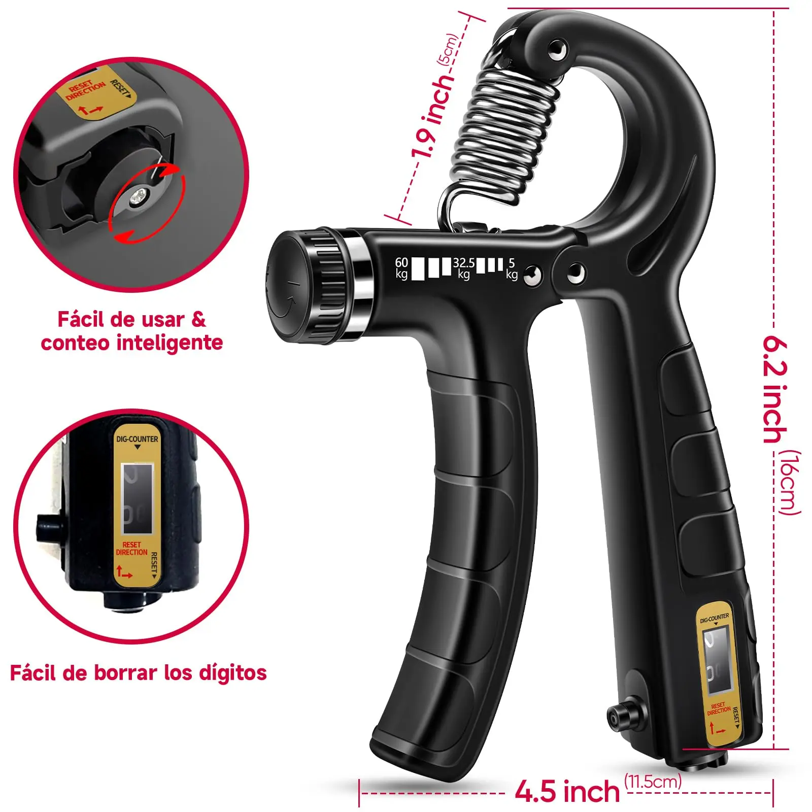Kit de Entrenamiento para Fortalecer Agarre FitBeast 5 Piezas, 2 Resistencia Ajustable para Antebrazo, Estirador de Dedos, Anillo de Agarre y Bola de Alivio Estrés para Atletas - Imagen 7