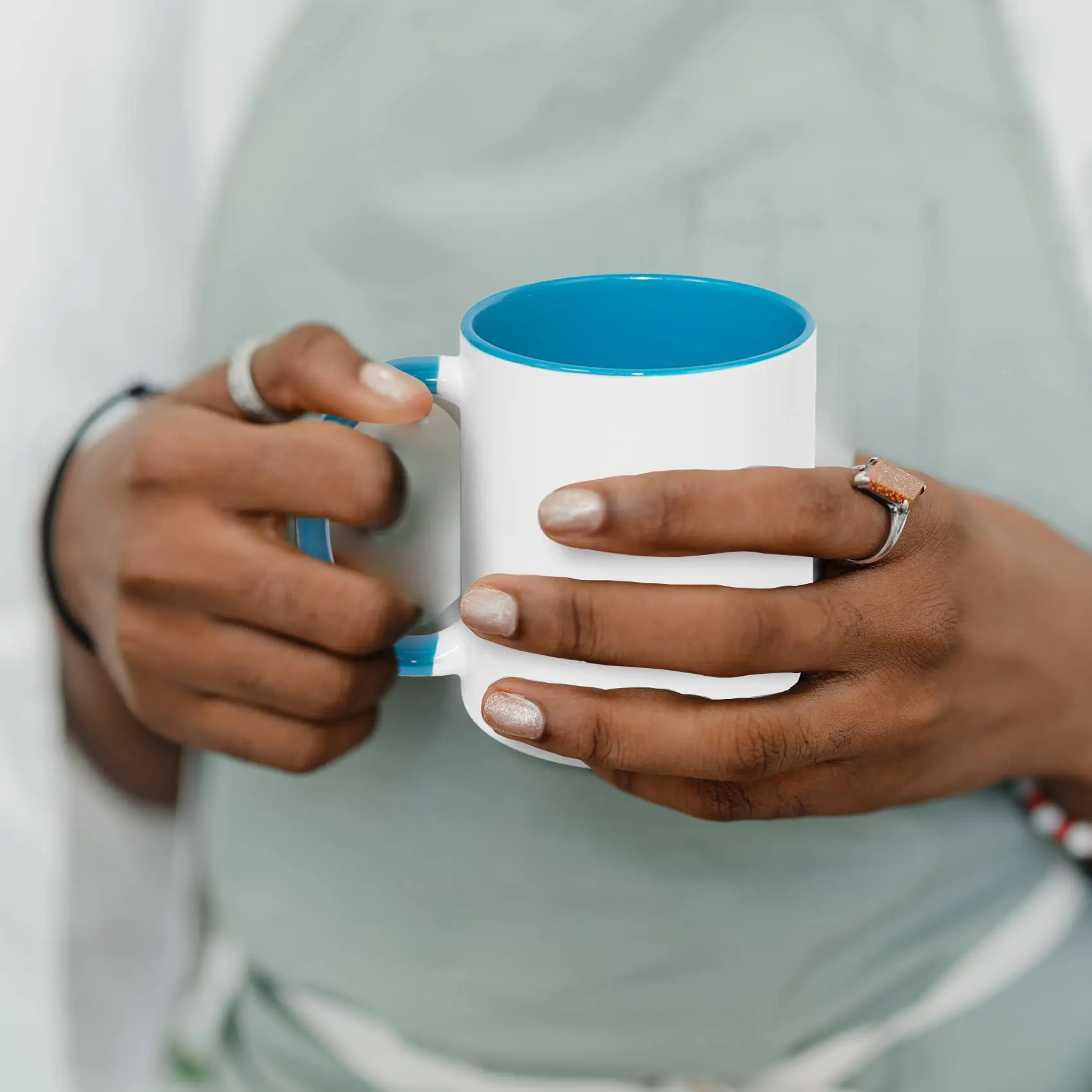 Tazas de café en blanco de sublimación de 11 onzas, taza blanca en blanco con taza de color azul claro interior y asa, juego de 2 - Imagen 4