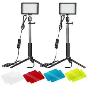 Neewer 2 X USB LED lights Regulables 5600K con Soporte de Trípode Profesional y Filtros de Color para Grabación