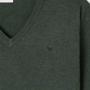Jersey liso cuello pico verde oscuro
