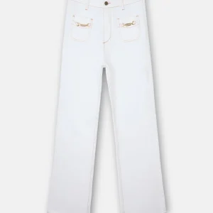 Pantalon denim hebillas blanco