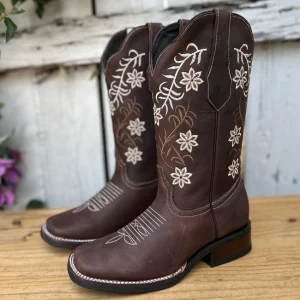 SB-Ana Cafe Oscuro - Botas Vaqueras con Suela de Goma para Mujer