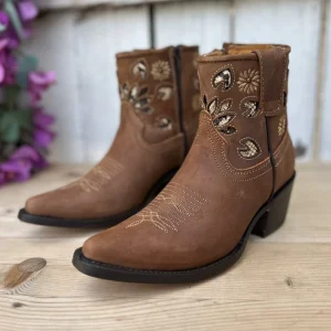 SB-403 Tan - Botines Vaqueros de Nobuck para Mujer