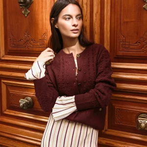 Cardigan punto ochos burdeos