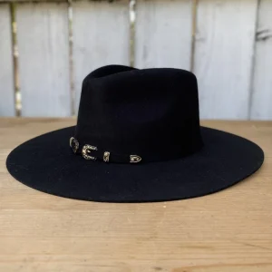 Sombrero Fedora Negro Plana Cristal con Dos Hebillas para Mujer