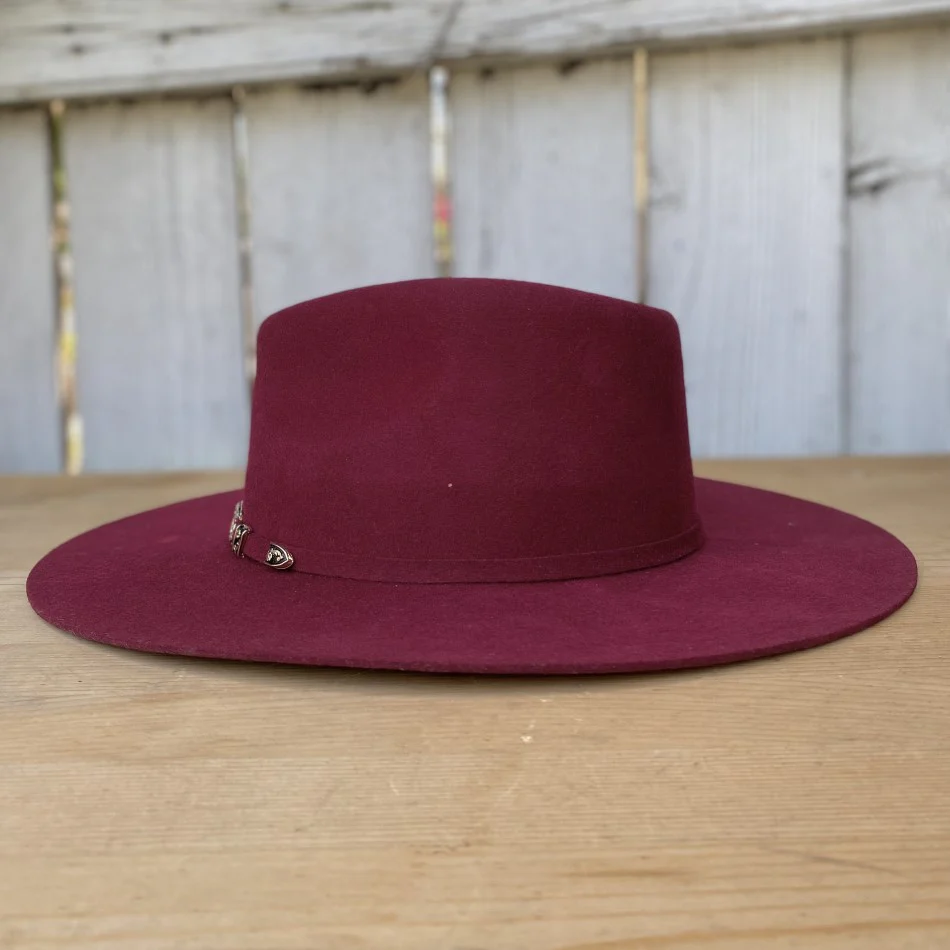 Sombrero Fedora Vino Plana Cristal con Dos Hebillas Vino - Imagen 4