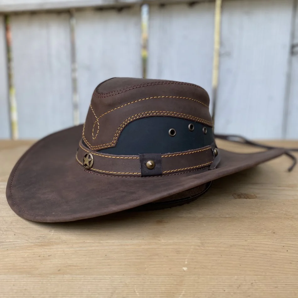 Sombrero de Cuero Cafe con Estrella - Sombreros de Cuero