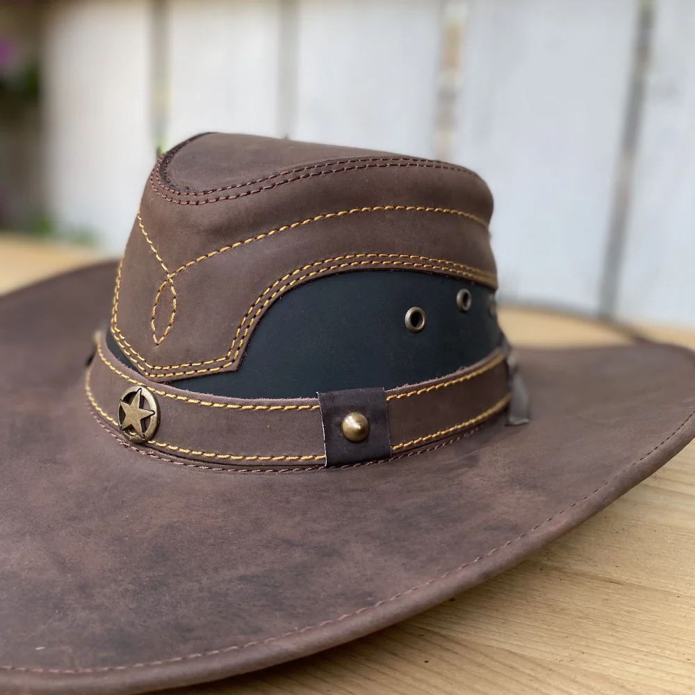 Sombrero de Cuero Cafe con Estrella - Sombreros de Cuero - Imagen 4