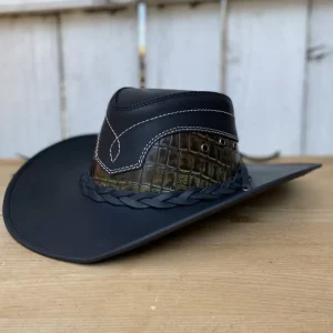 Sombrero de Cuero Negro con Imitación de Cocodrilo - Sombreros de Cuero