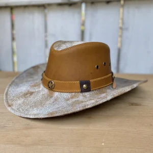 Sombrero de Cuero Tan con Pelo de Vaca Original - Sombreros de Cuero