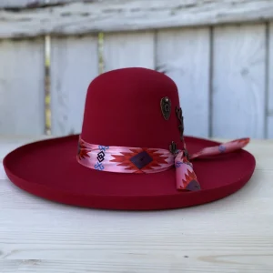 Sombrero Rojo Open Crown Con Herraje para Mujer