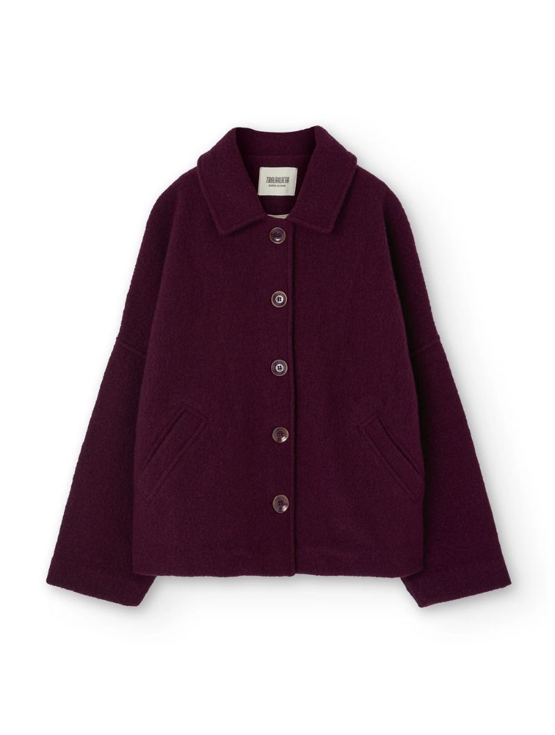 Abrigo corto púrpura de lana merino - Imagen 8