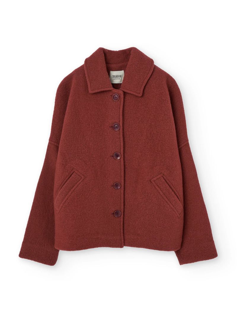 Abrigo corto rojo de lana merino - Imagen 8