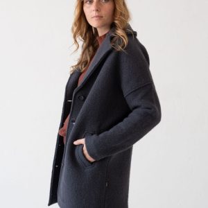 Abrigo lana merino mujer gris oscuro