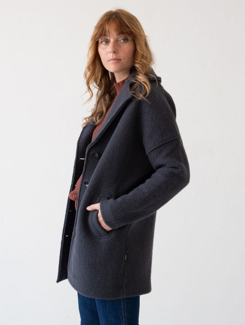 Abrigo lana merino mujer gris oscuro