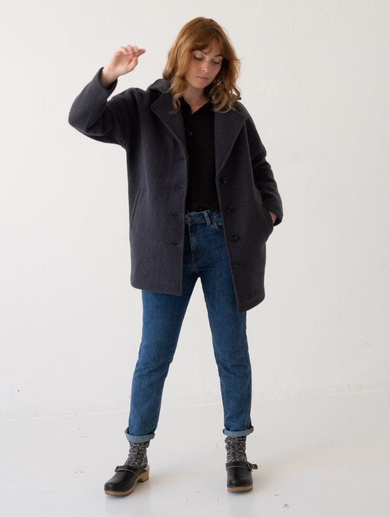 Abrigo lana merino mujer gris oscuro - Imagen 7