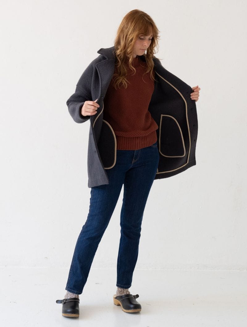 Abrigo lana merino mujer gris oscuro - Imagen 4