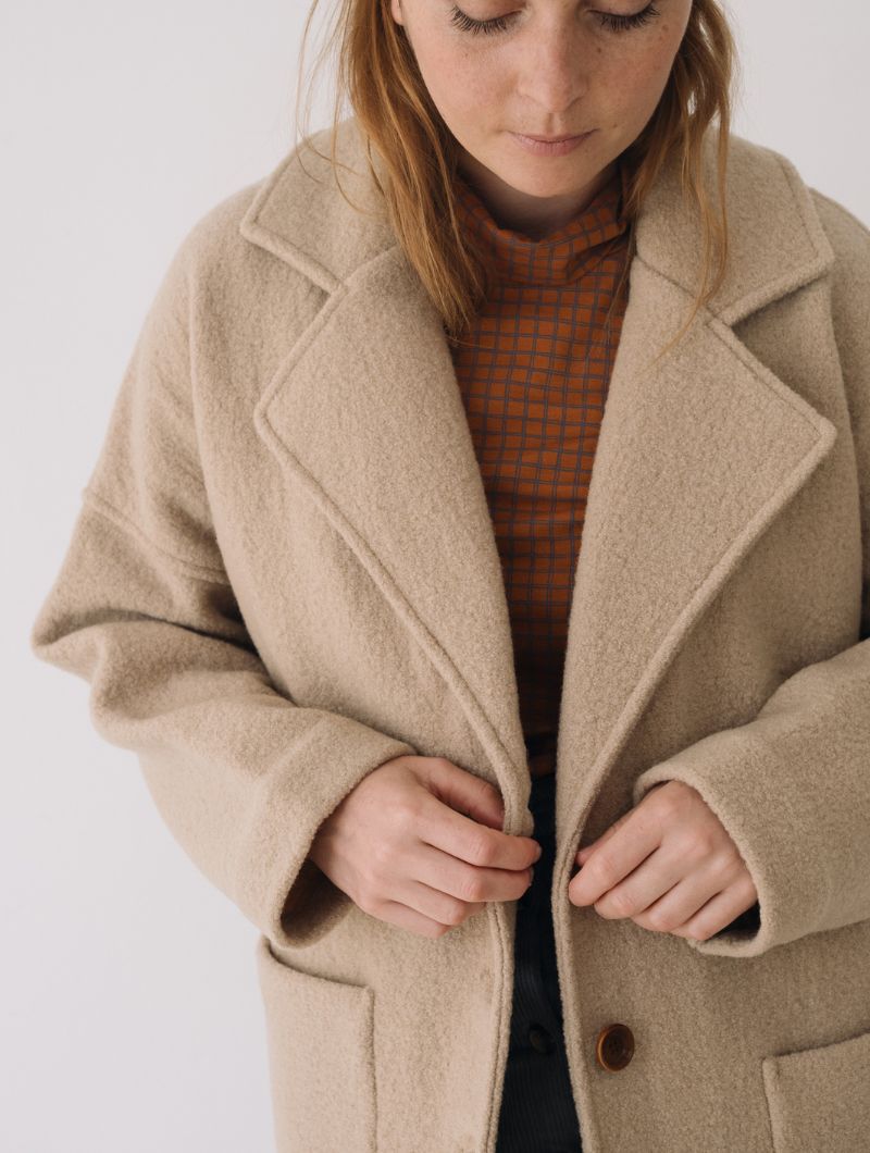 Abrigo largo beige 100% lana merino - Imagen 7