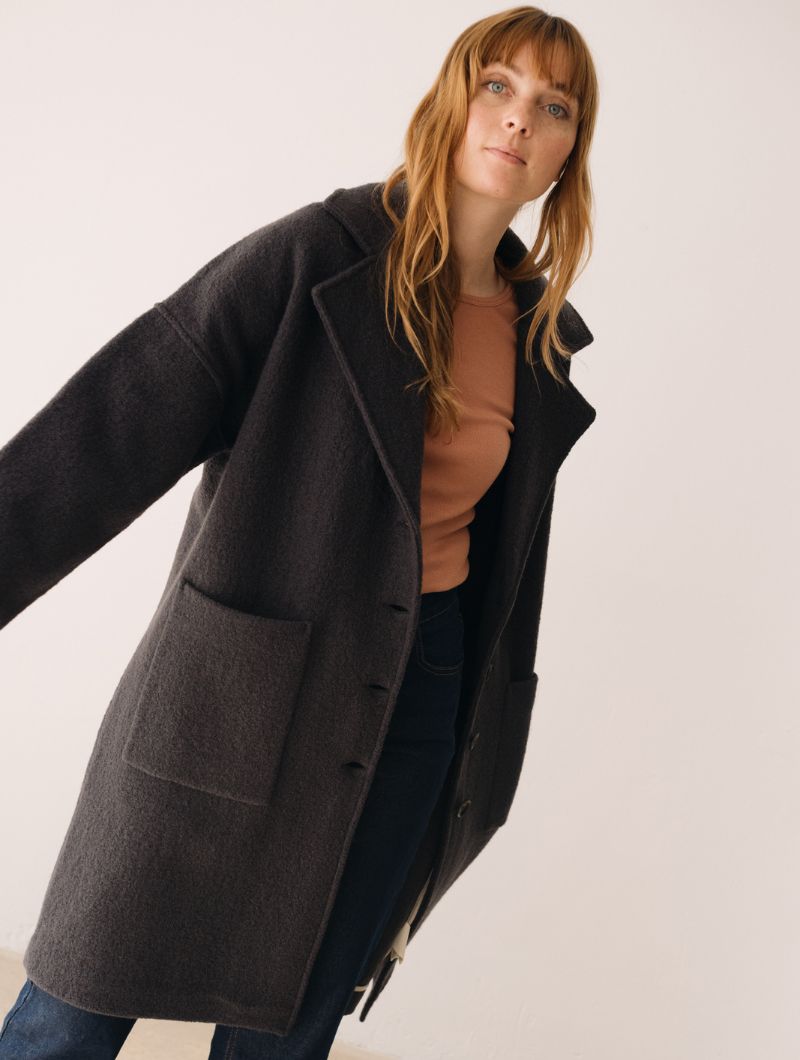 Abrigo largo negro de lana merino - Imagen 5