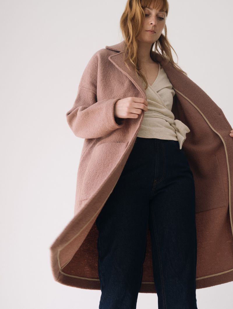 Abrigo largo rosa de lana merino - Imagen 3